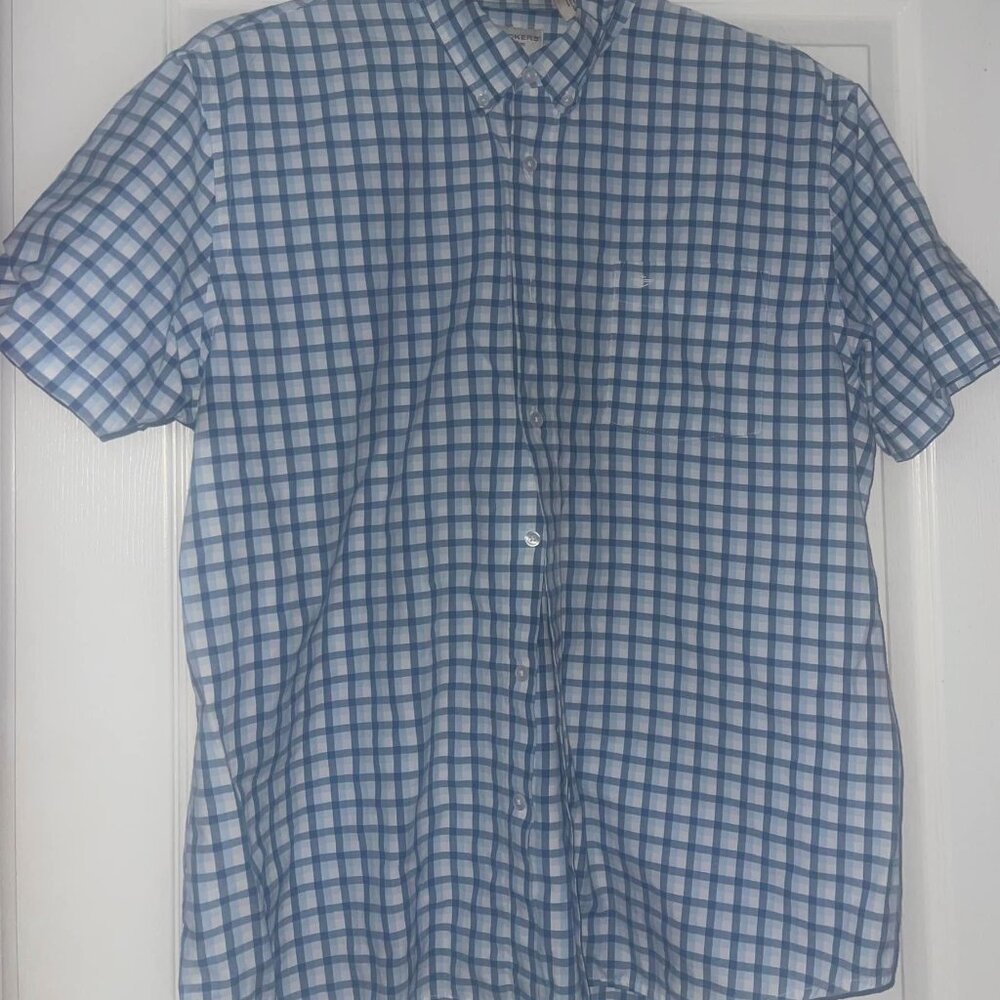 MEN'S DRESS SHIRT size X-LARGE DOCKERS -blue plaid~short sleeve